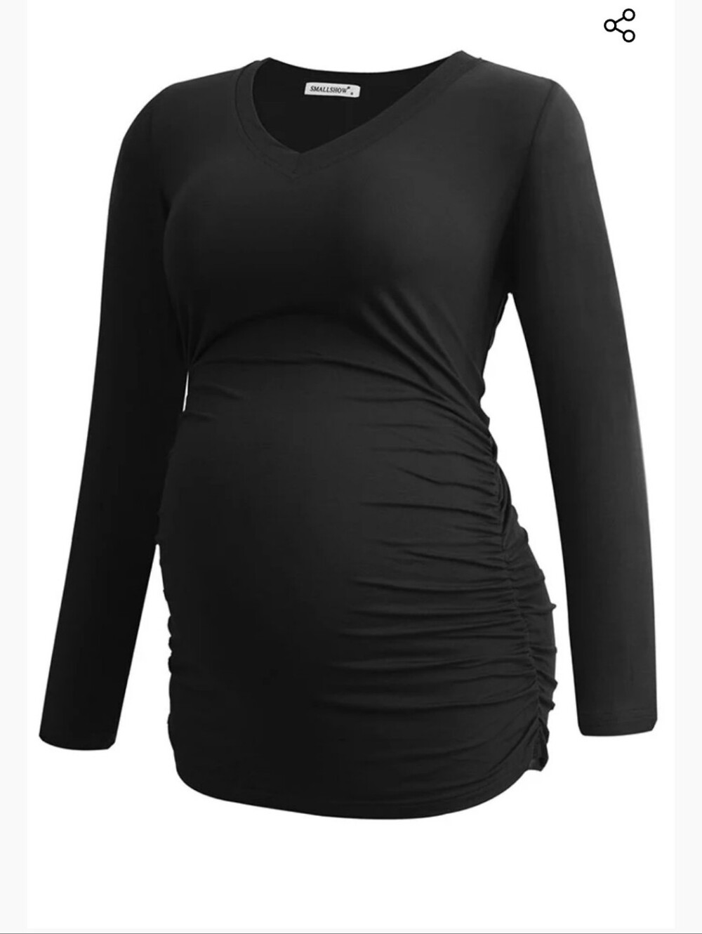 SMALLSHOW Black Long Sleeve V-Neck Ruched Maternity Top Sz S